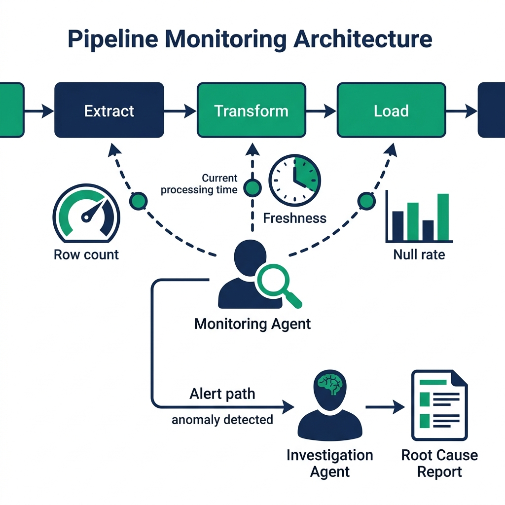 Agentic data pipeline monitoring architecture